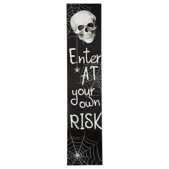 36&#x22; Black &#x26; White Enter at Your Own Risk Wood Halloween Wall Sign